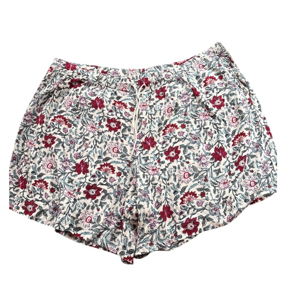 J Jill Womens 4X Floral Rayon Shorts Cream Red Pink Elastic Drawstring Boho